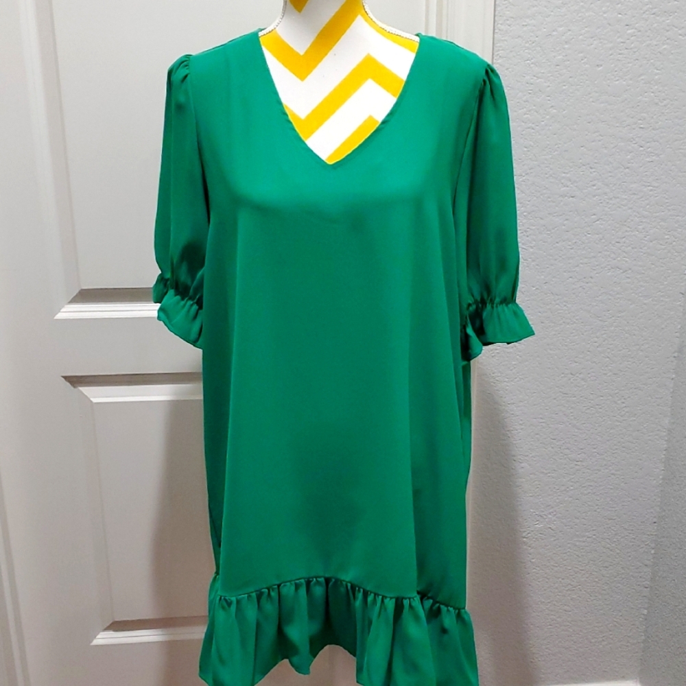 Green Ruffle Hem Dress